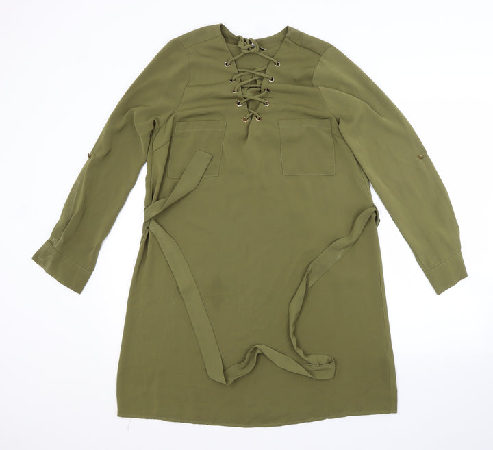 CAMEO ROSE Womens Green  Polyester A-Line  Size 8  V-Neck