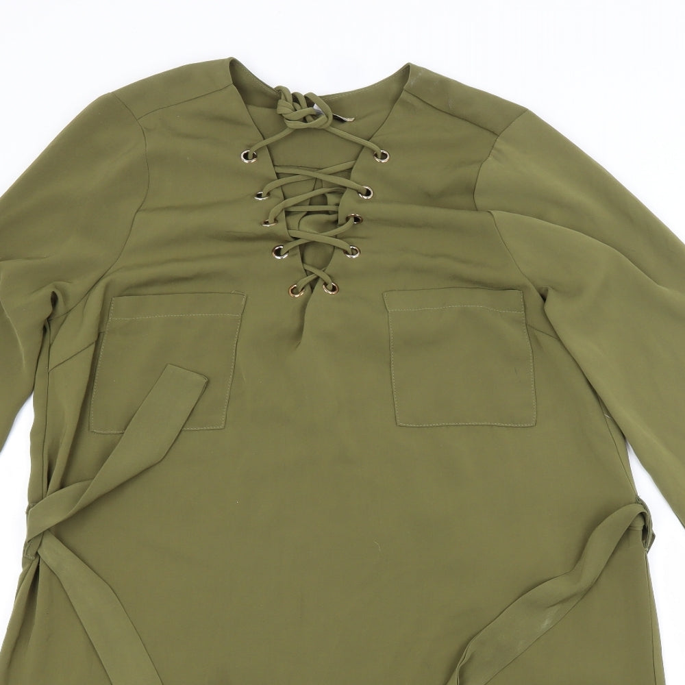 CAMEO ROSE Womens Green  Polyester A-Line  Size 8  V-Neck