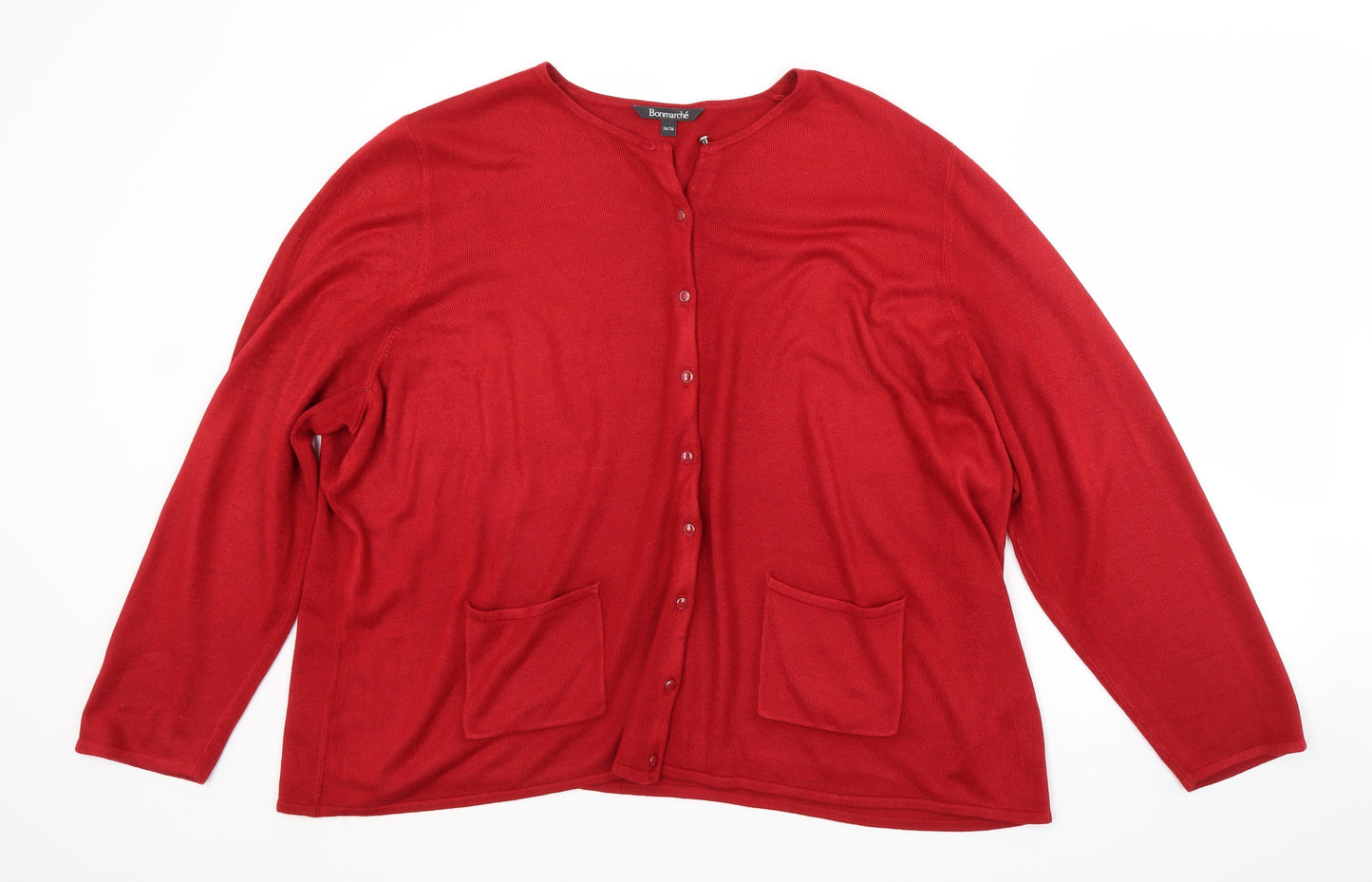 Bonmarché Womens Red Crew Neck  Acrylic Cardigan Jumper Size 24