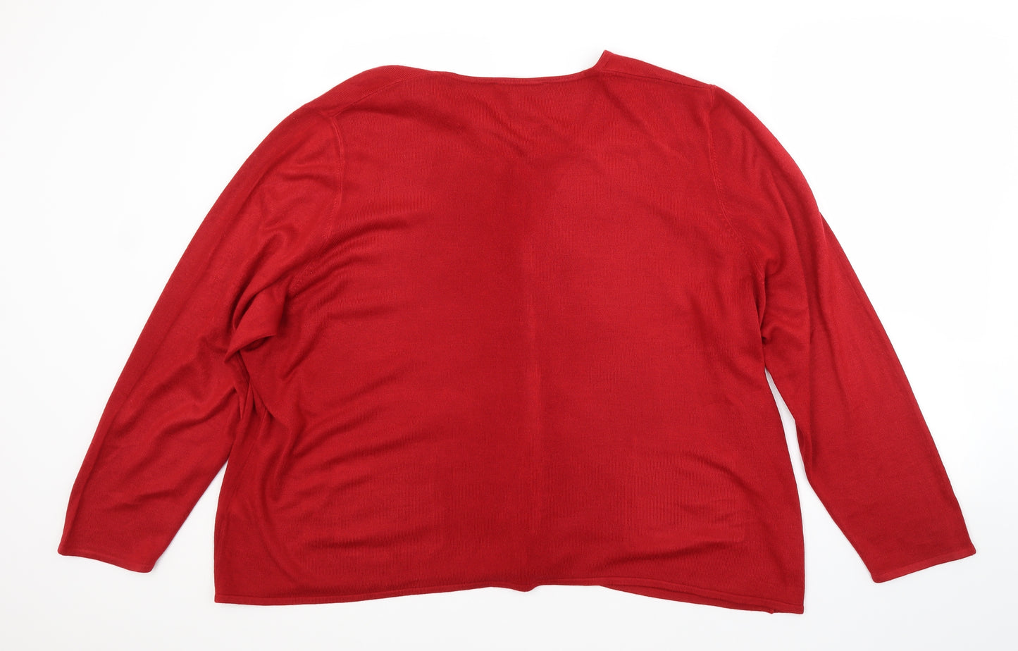 Bonmarché Womens Red Crew Neck  Acrylic Cardigan Jumper Size 24