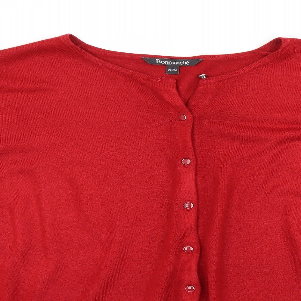Bonmarché Womens Red Crew Neck  Acrylic Cardigan Jumper Size 24