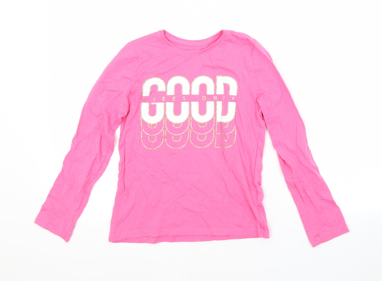 Primark Girls Pink  Cotton Basic T-Shirt Size 9-10 Years Crew Neck