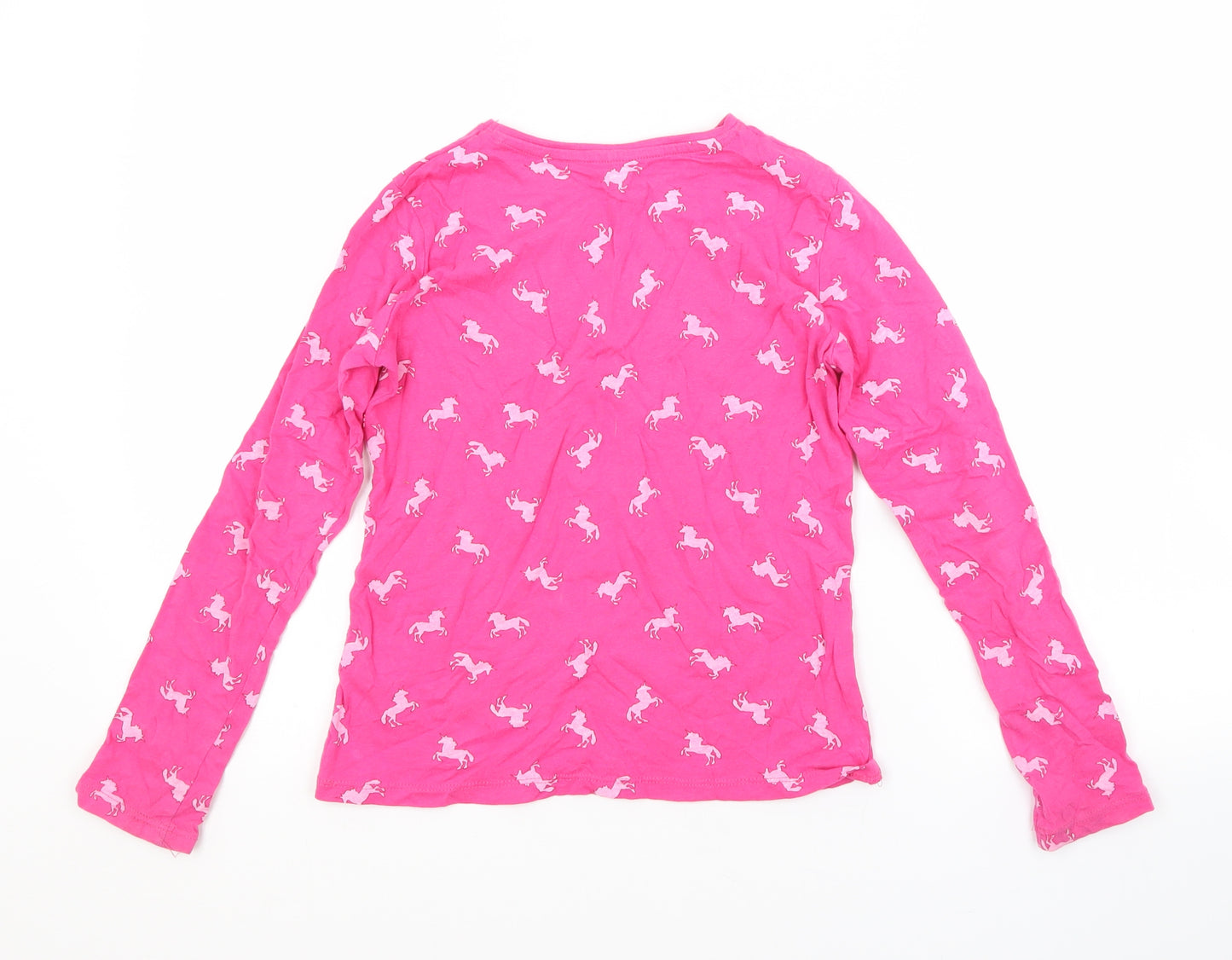 Primark Girls Pink Spotted Cotton Basic T-Shirt Size 9-10 Years Crew Neck  - UNICORNS