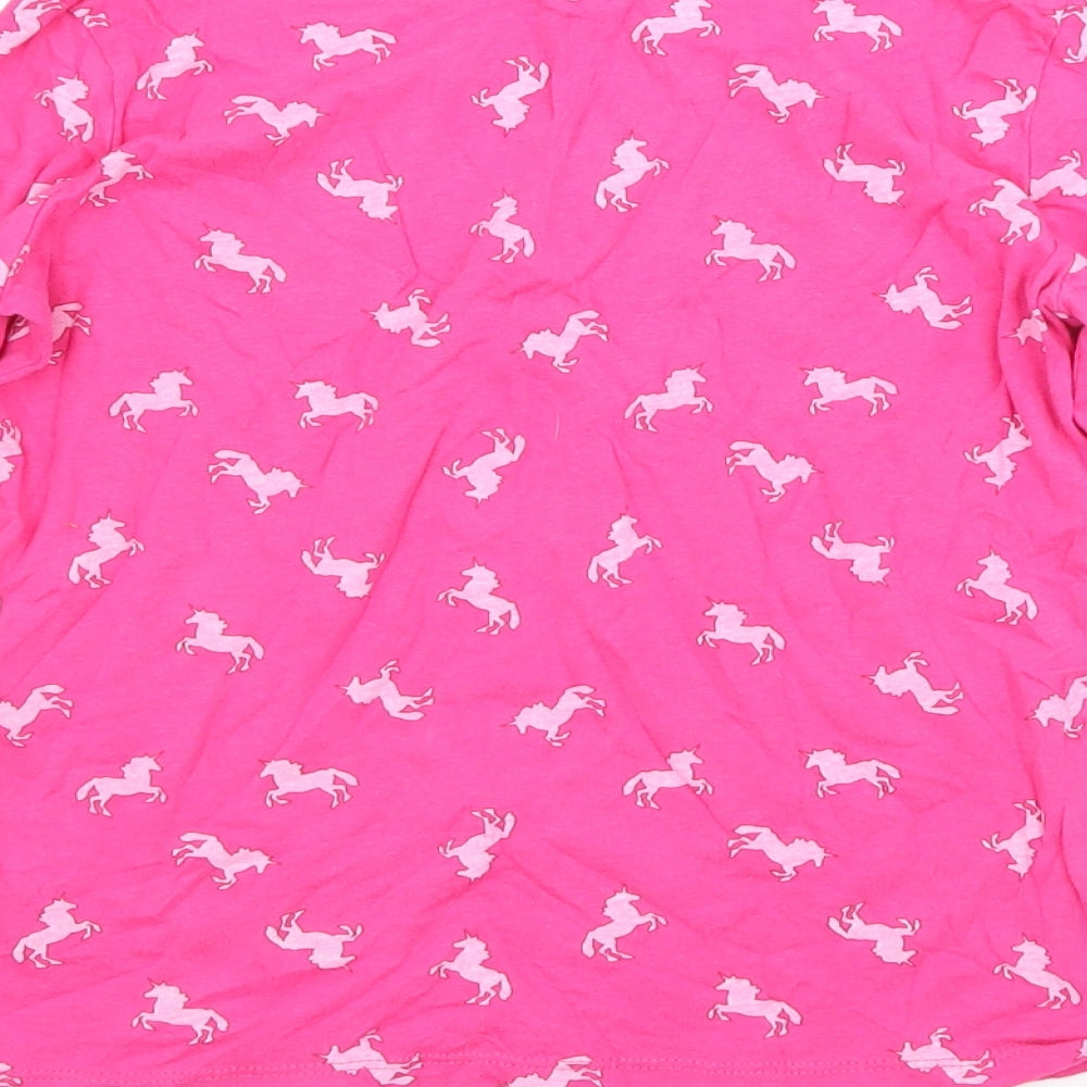 Primark Girls Pink Spotted Cotton Basic T-Shirt Size 9-10 Years Crew Neck  - UNICORNS