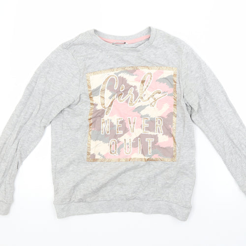 PEP&CO. Girls Grey  Cotton Pullover Sweatshirt Size 9-10 Years