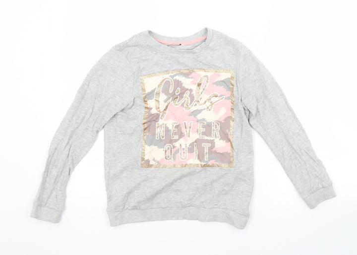 PEP&CO. Girls Grey  Cotton Pullover Sweatshirt Size 9-10 Years