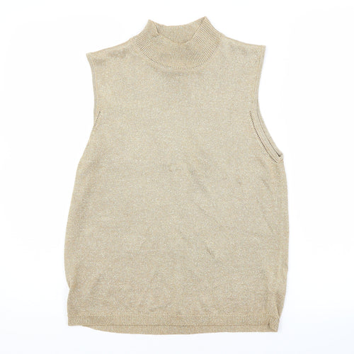 NEXT Womens Gold Round Neck  Viscose Vest Jumper Size 14
