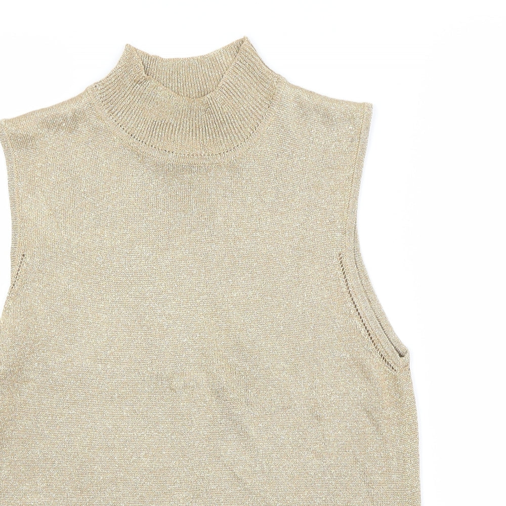 NEXT Womens Gold Round Neck  Viscose Vest Jumper Size 14
