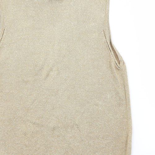 NEXT Womens Gold Round Neck  Viscose Vest Jumper Size 14