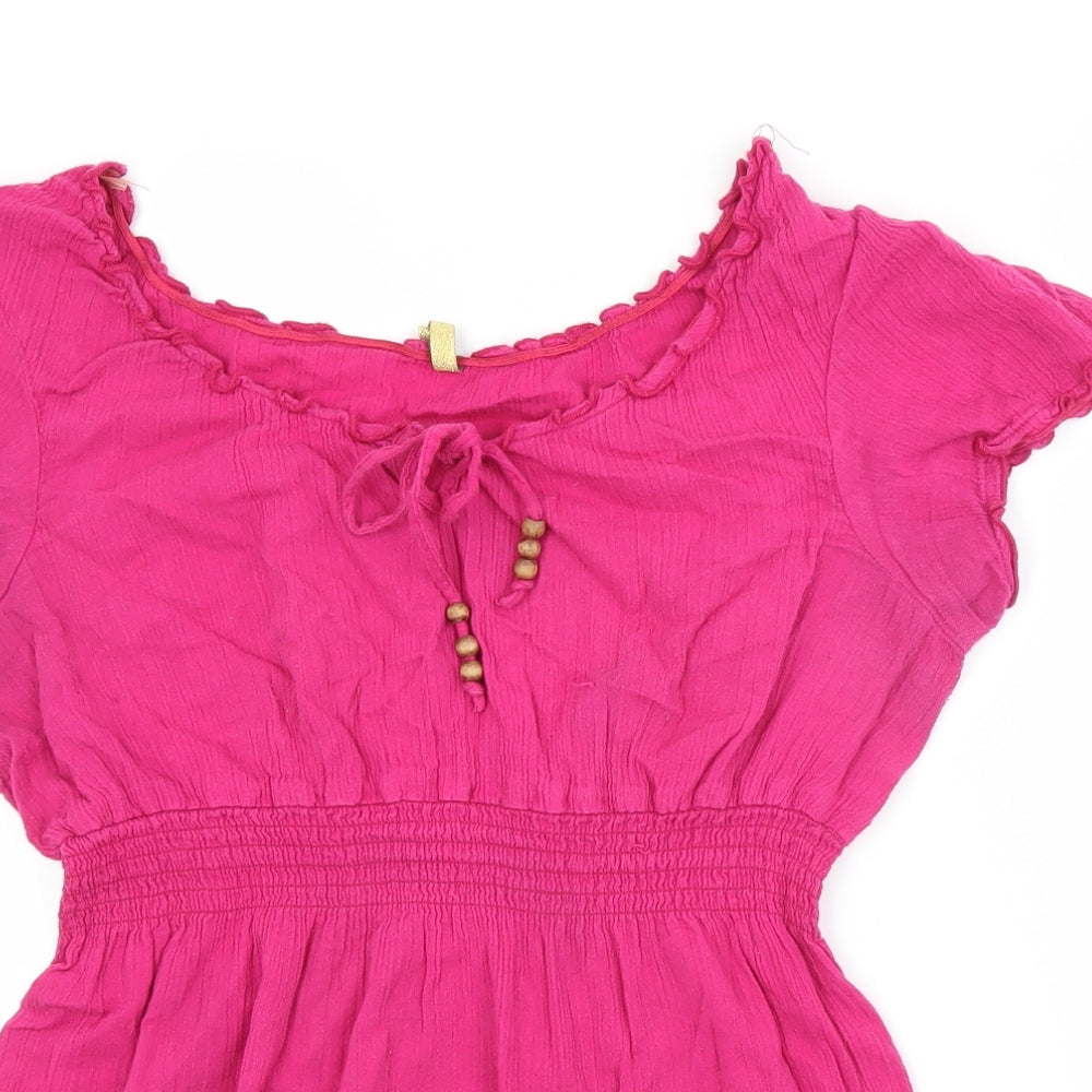 E-vie Womens Pink  Cotton Basic T-Shirt Size 14 Boat Neck