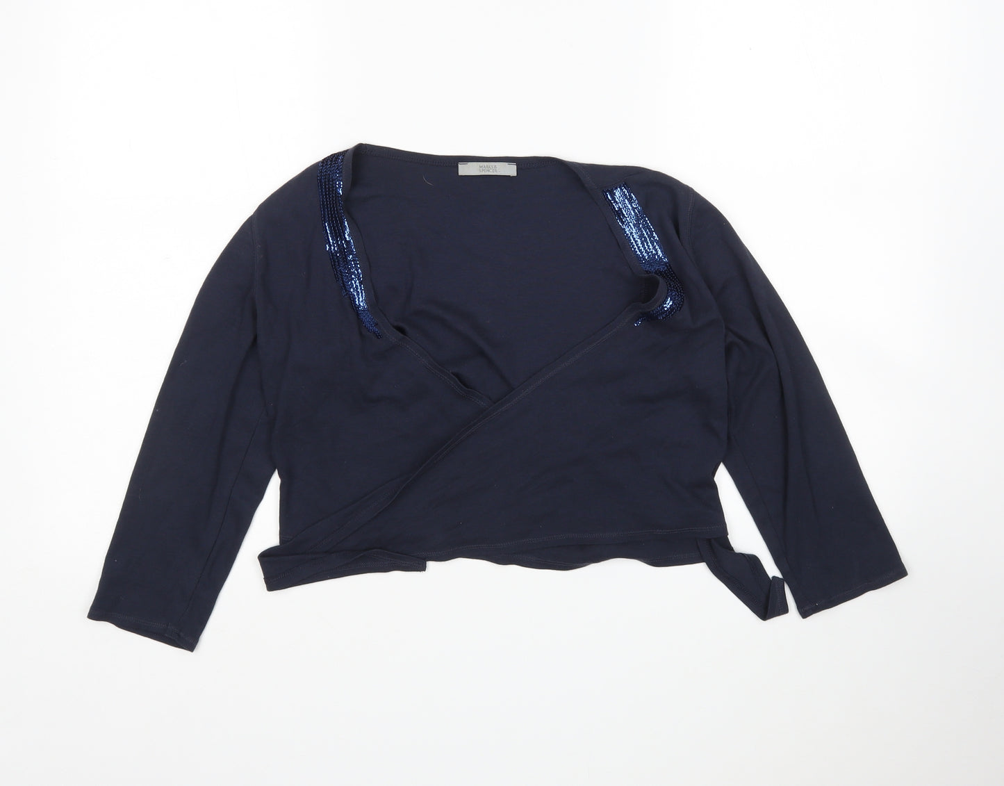 M&S Womens Blue V-Neck  Cotton Cardigan Jumper Size 10