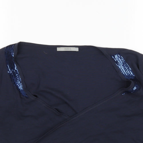 M&S Womens Blue V-Neck  Cotton Cardigan Jumper Size 10