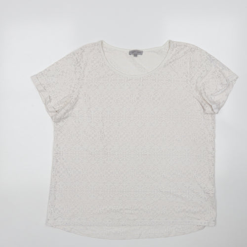 Matalan Womens White Floral Polyester Basic T-Shirt Size 20 Round Neck