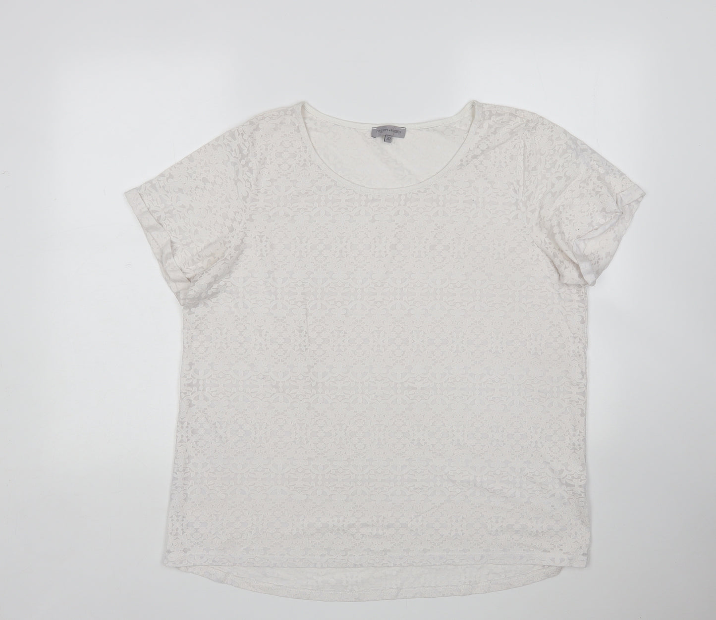 Matalan Womens White Floral Polyester Basic T-Shirt Size 20 Round Neck
