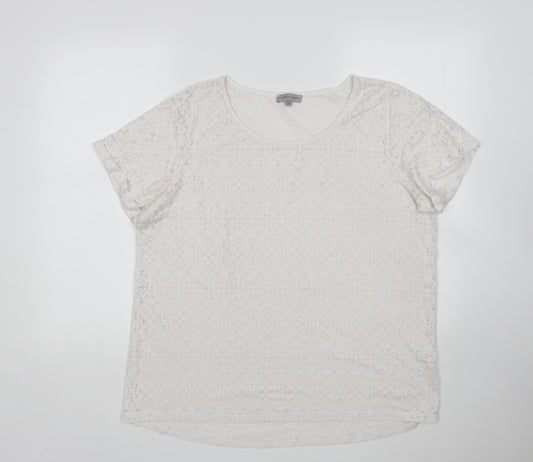 Front view of Matalan women’s white floral polyester basic t-shirt, size UK 20, round neck