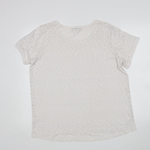 Matalan Womens White Floral Polyester Basic T-Shirt Size 20 Round Neck
