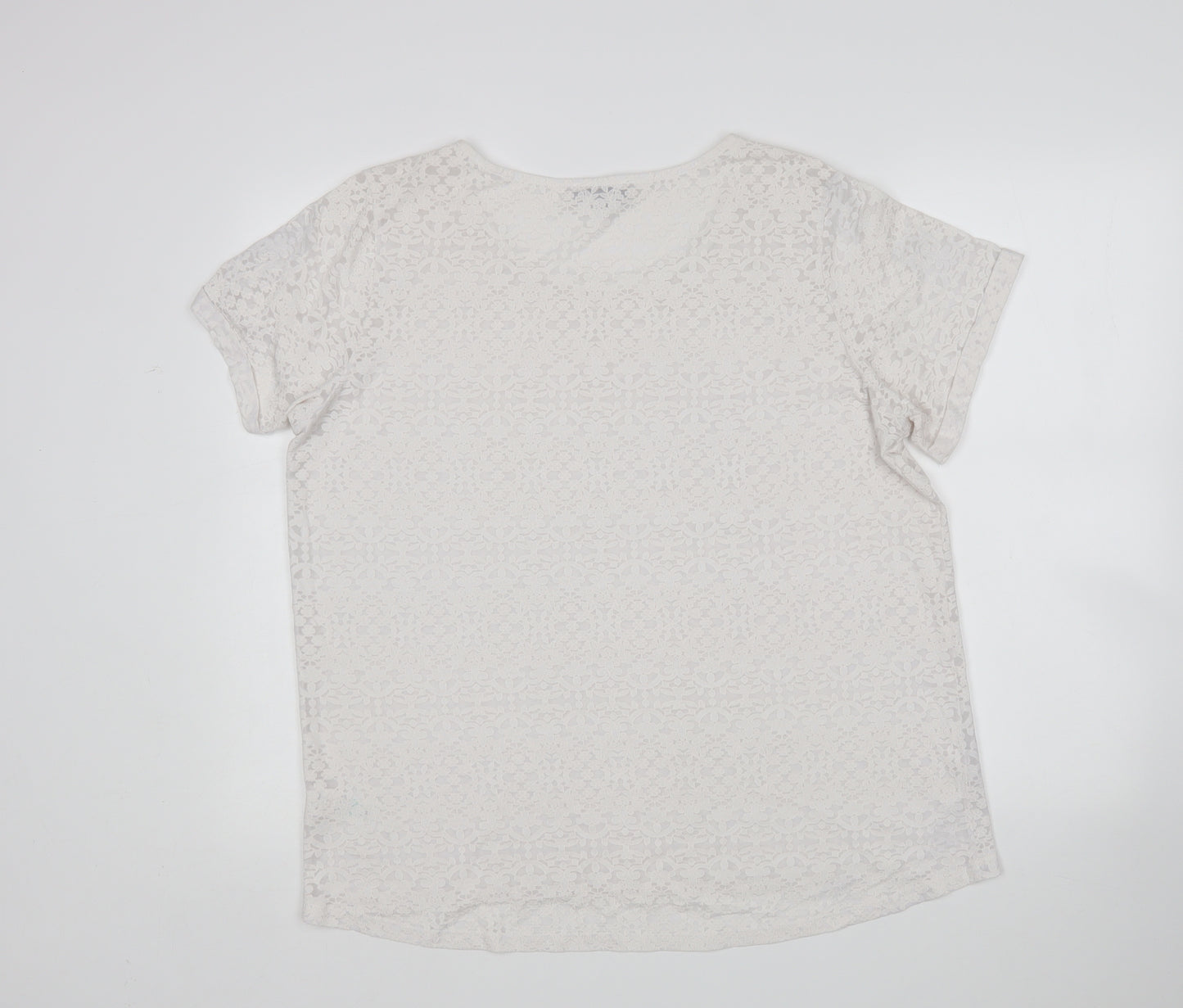 Matalan Womens White Floral Polyester Basic T-Shirt Size 20 Round Neck