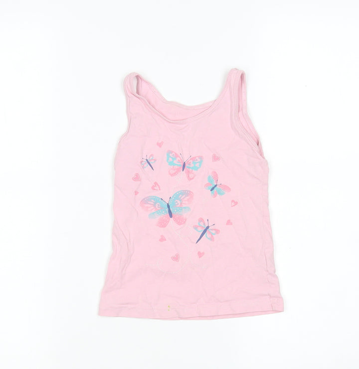Primark Girls Green Animal Print Cotton Basic Tank Size 5-6 Years Round Neck