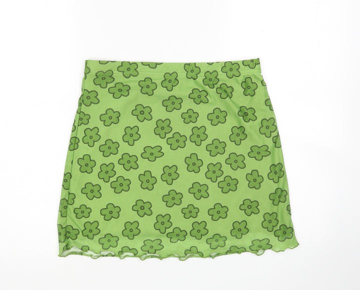 Shein Girls Green Floral Polyester Mini Skirt Size L Regular