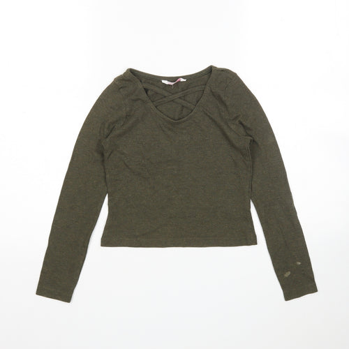 Evie Girls Green Scoop Neck  Cotton Pullover Jumper Size 9-10 Years