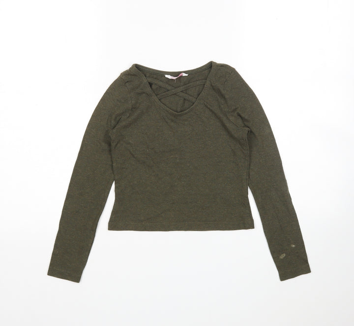 Evie Girls Green Scoop Neck  Cotton Pullover Jumper Size 9-10 Years