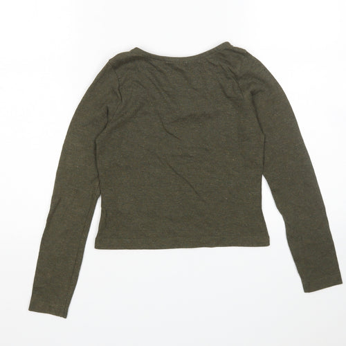 Evie Girls Green Scoop Neck  Cotton Pullover Jumper Size 9-10 Years