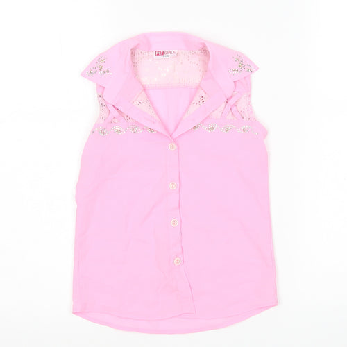 PLT girls Girls Pink  Polyester Basic Button-Up Size 7 Years Collared