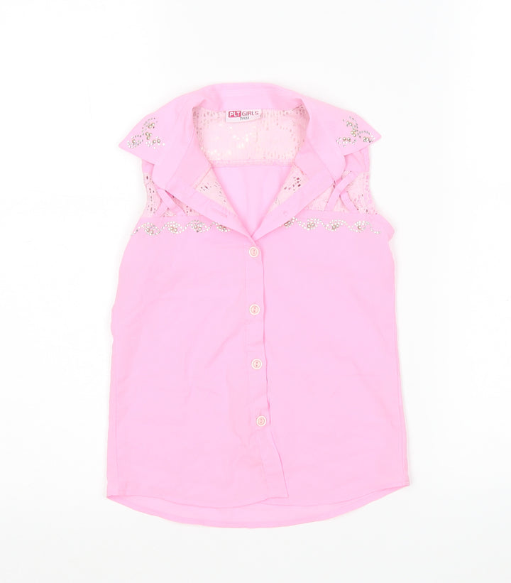 PLT girls Girls Pink Polyester Basic Button-Up Size 7 Years Collared