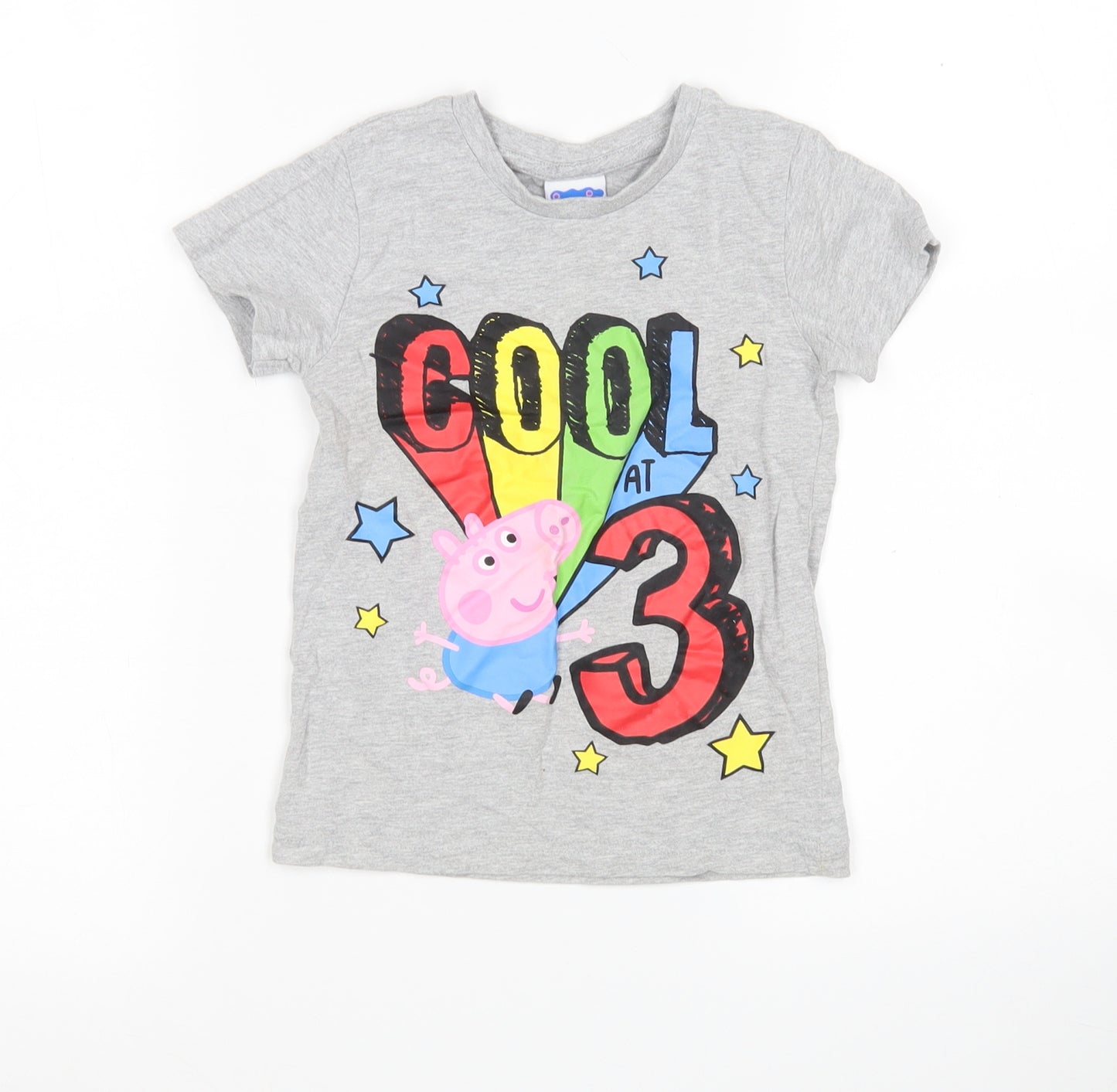 Matalan Boys Grey  Cotton Basic T-Shirt Size 3 Years Round Neck  - George Pig