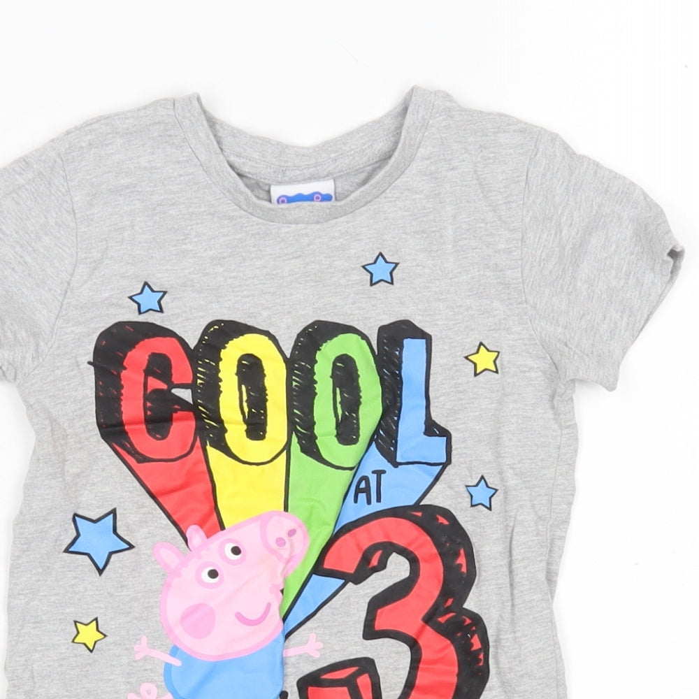 Matalan Boys Grey  Cotton Basic T-Shirt Size 3 Years Round Neck  - George Pig
