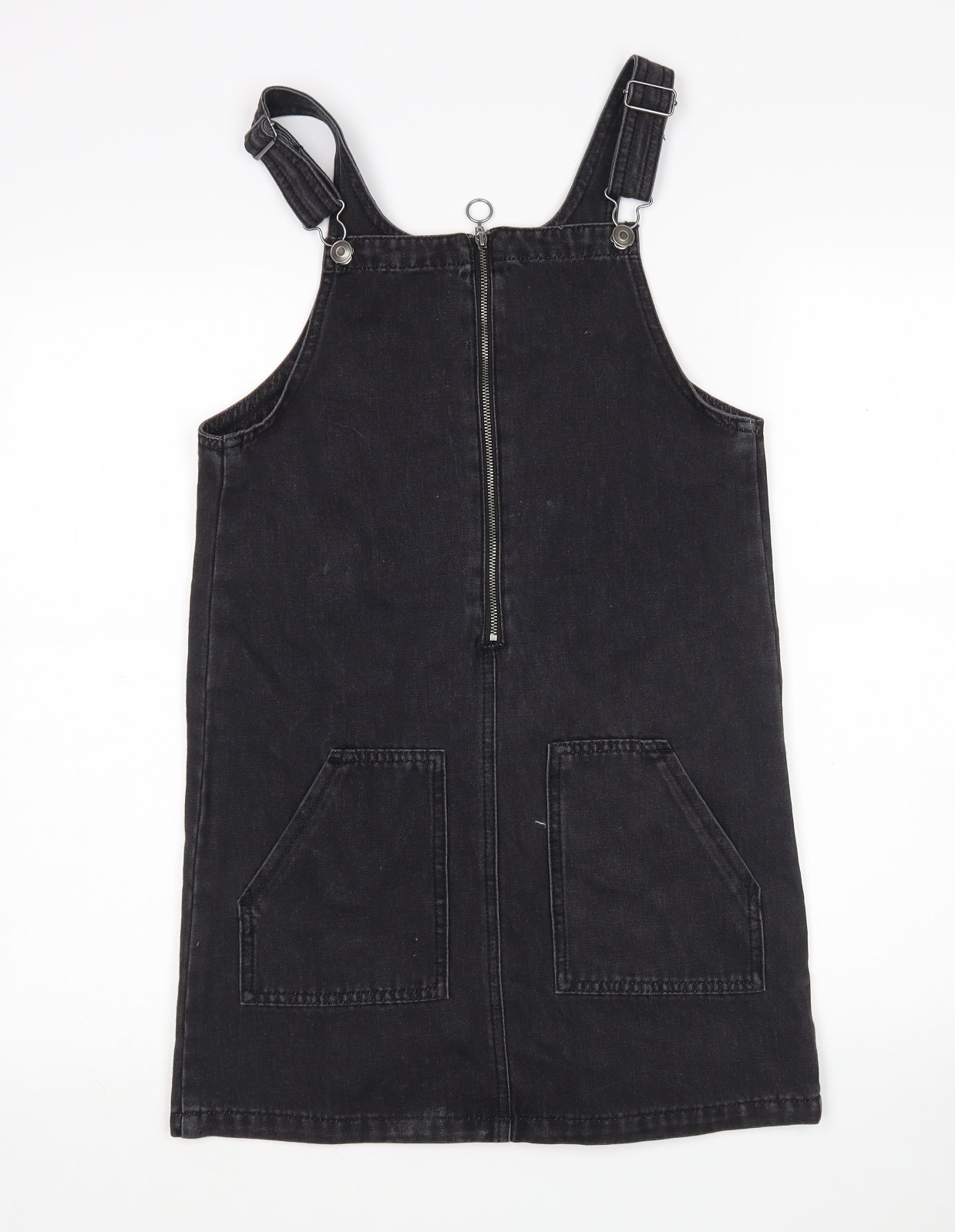 Nutmeg Girls Black  Cotton Pinafore/Dungaree Dress  Size 12-13 Years  Round Neck