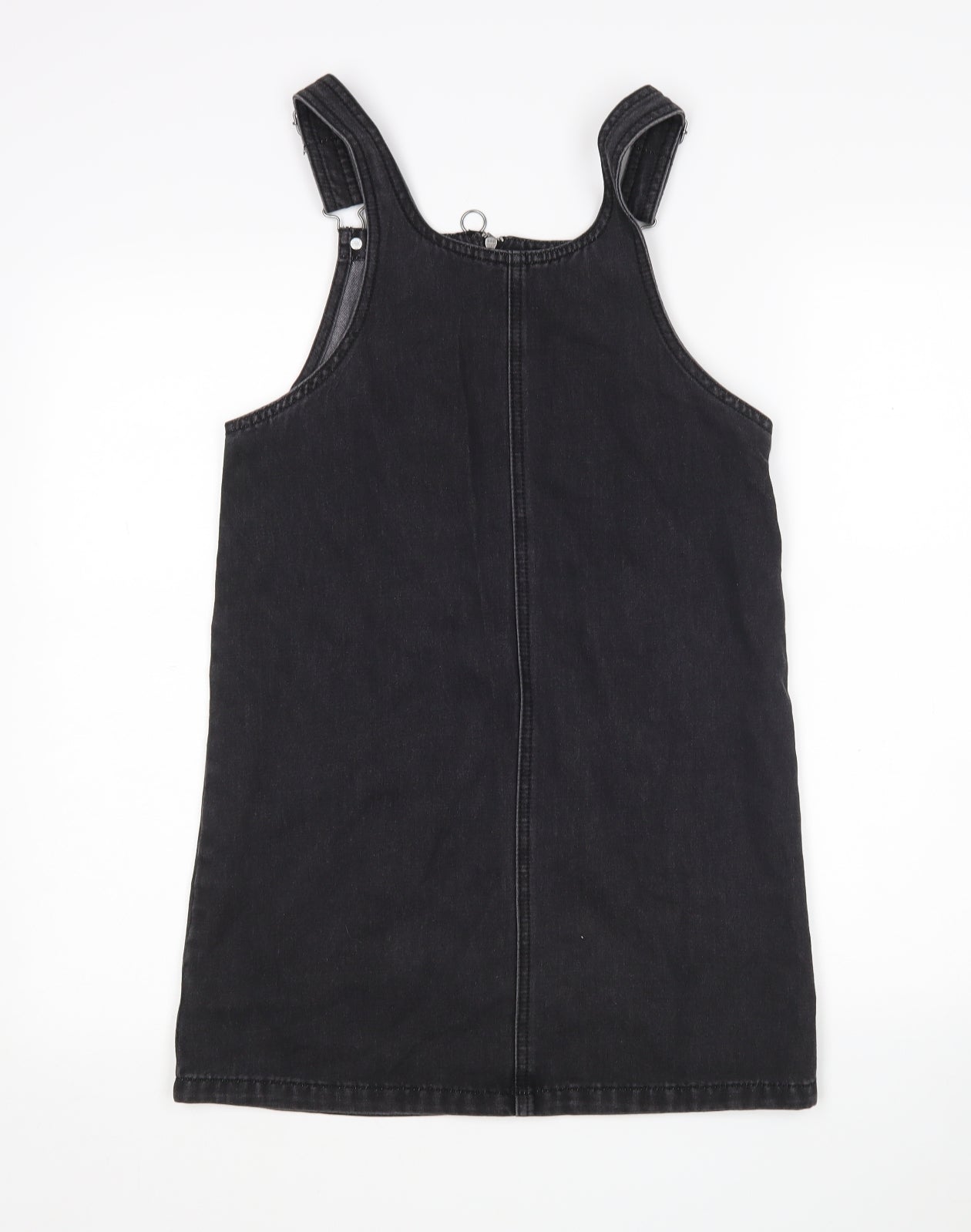 Nutmeg Girls Black  Cotton Pinafore/Dungaree Dress  Size 12-13 Years  Round Neck