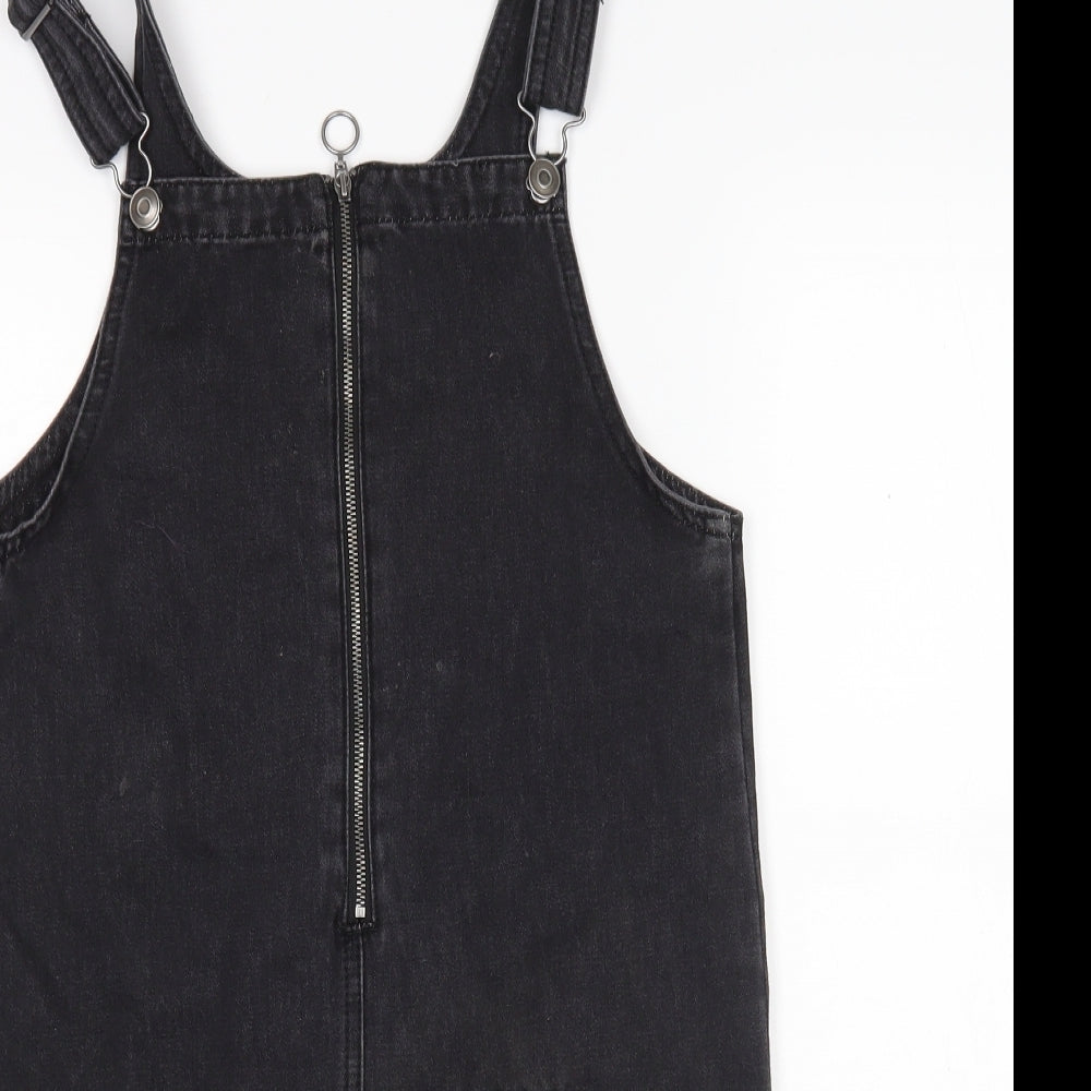 Nutmeg Girls Black  Cotton Pinafore/Dungaree Dress  Size 12-13 Years  Round Neck