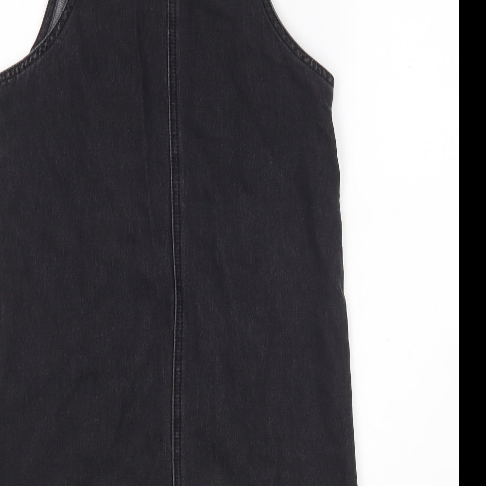 Nutmeg Girls Black  Cotton Pinafore/Dungaree Dress  Size 12-13 Years  Round Neck