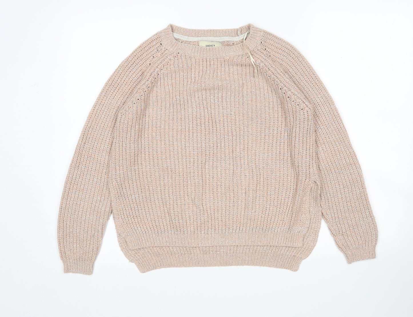 Papaya Womens Beige Round Neck  Acrylic Pullover Jumper Size 10