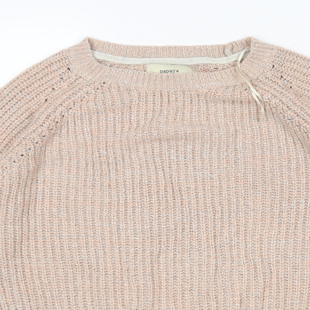 Papaya Womens Beige Round Neck  Acrylic Pullover Jumper Size 10