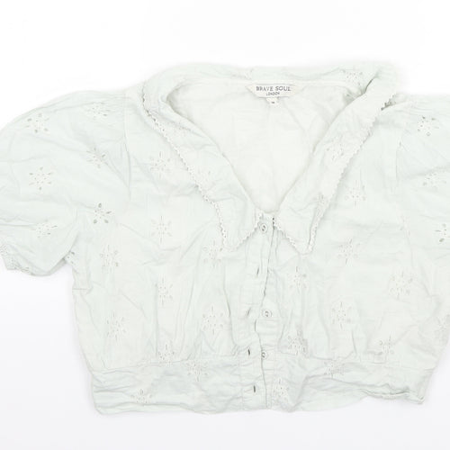 Brave Soul Womens Ivory Collared  Cotton Cardigan Jumper Size M