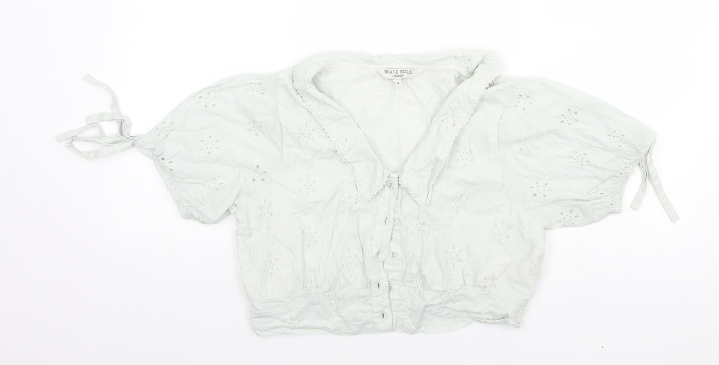 Brave Soul Womens Ivory Collared  Cotton Cardigan Jumper Size M