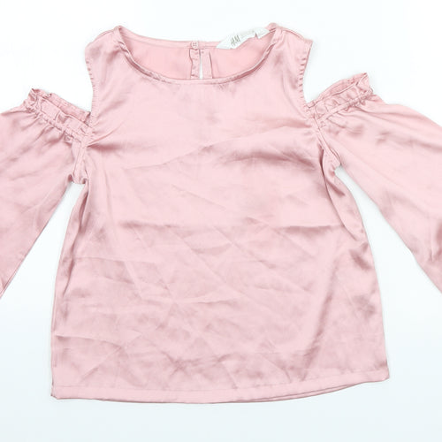 H&M Girls Pink  Polyester Basic T-Shirt Size 10-11 Years Round Neck