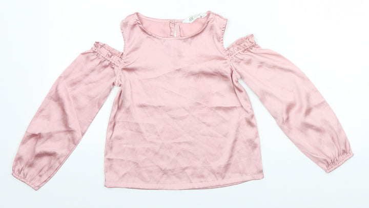 H&M Girls Pink Polyester Basic T-Shirt Size 10-11 Years Round Neck