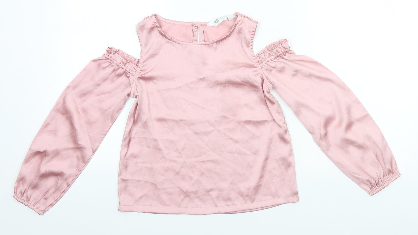 H&M Girls Pink  Polyester Basic T-Shirt Size 10-11 Years Round Neck