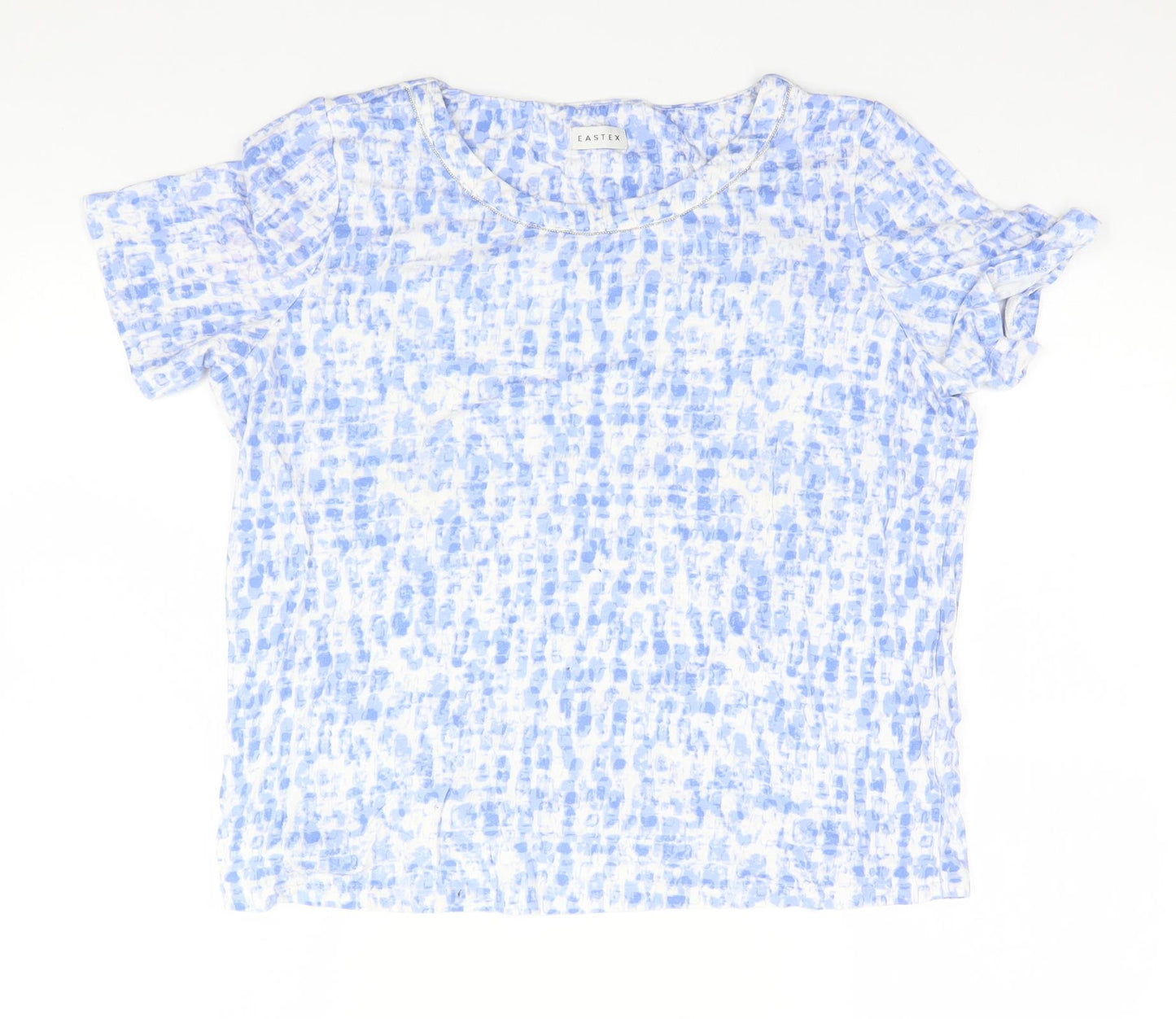 Eastex Womens Blue Geometric Viscose Basic T-Shirt Size 16 Round Neck