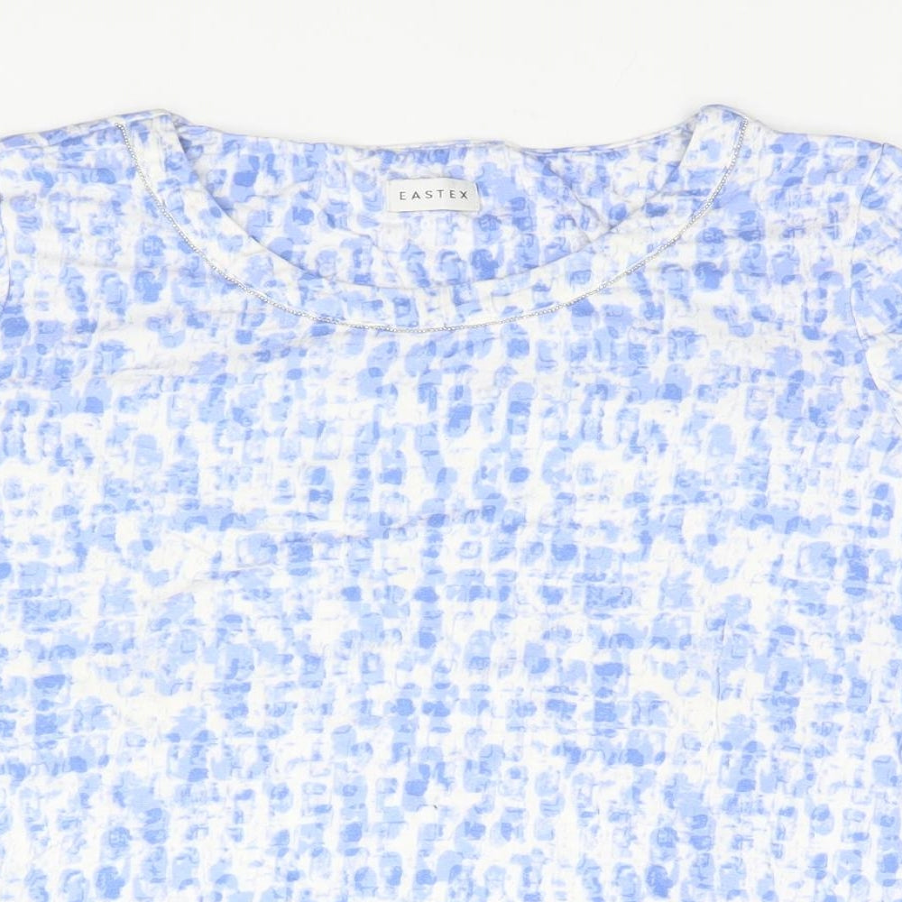 Eastex Womens Blue Geometric Viscose Basic T-Shirt Size 16 Round Neck