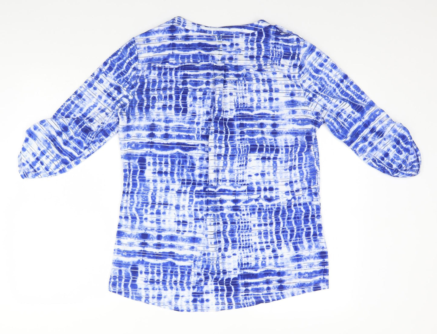Preworn Womens Blue Geometric Polyester Basic T-Shirt Size M Crew Neck