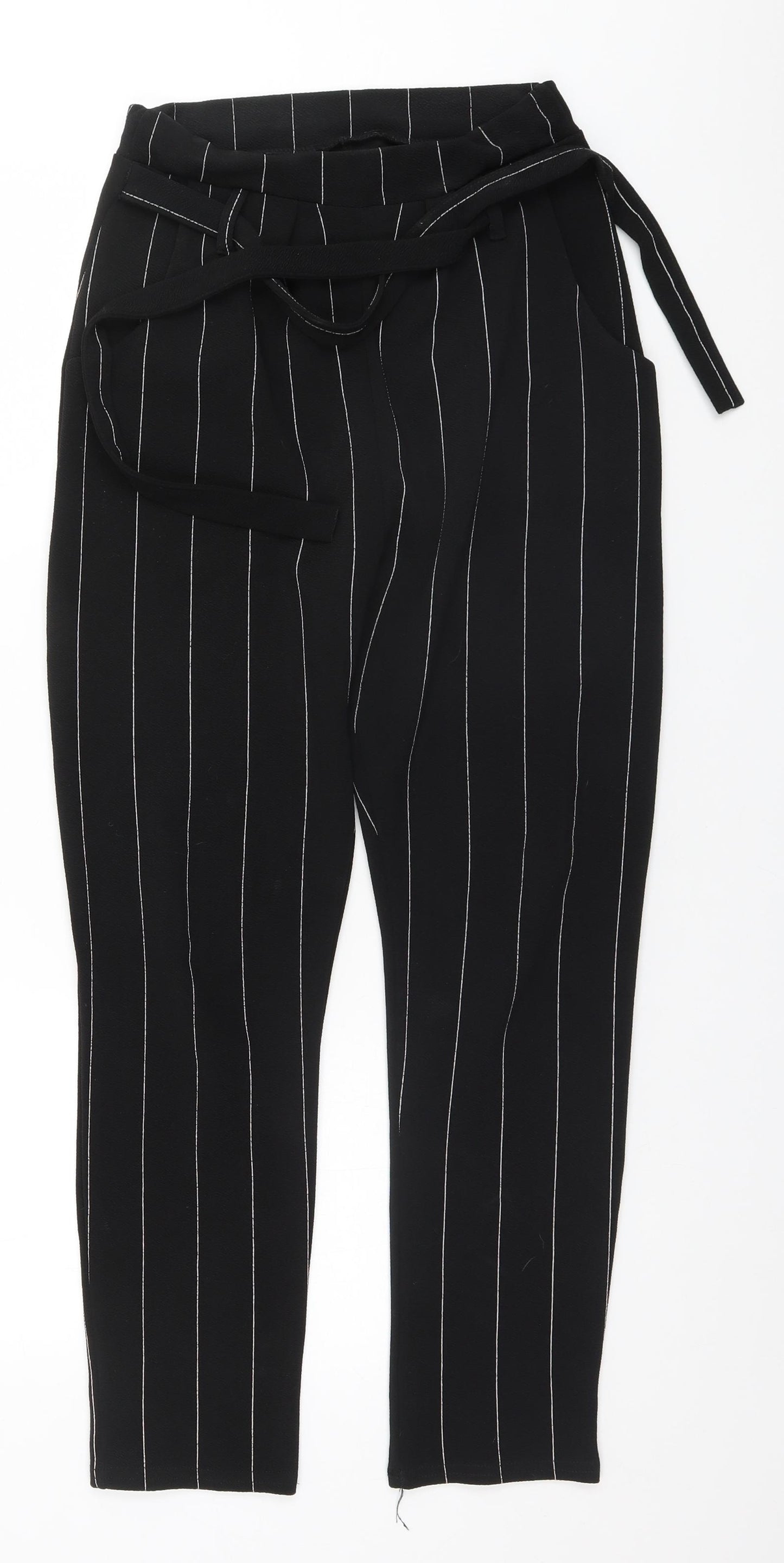 Cameo Womens Black Striped Polyester Trousers  Size 8 L27 in Regular