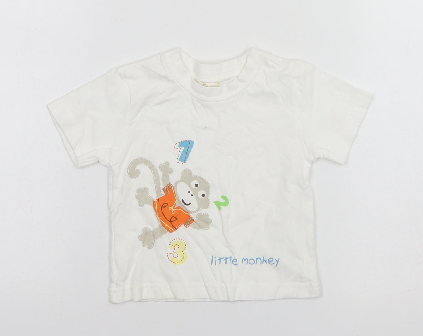 Tiny Ted Baby White  Cotton Basic T-Shirt Size 6-9 Months Round Neck  - Little Monkey