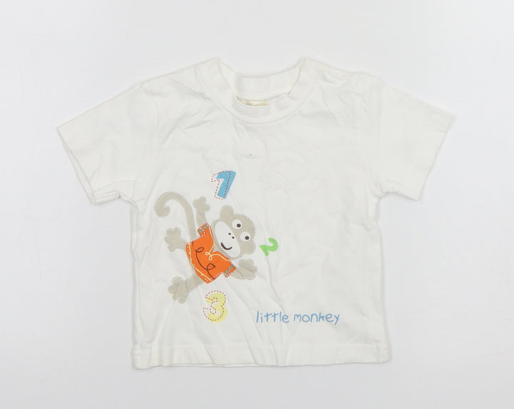 Tiny Ted Baby White  Cotton Basic T-Shirt Size 6-9 Months Round Neck  - Little Monkey