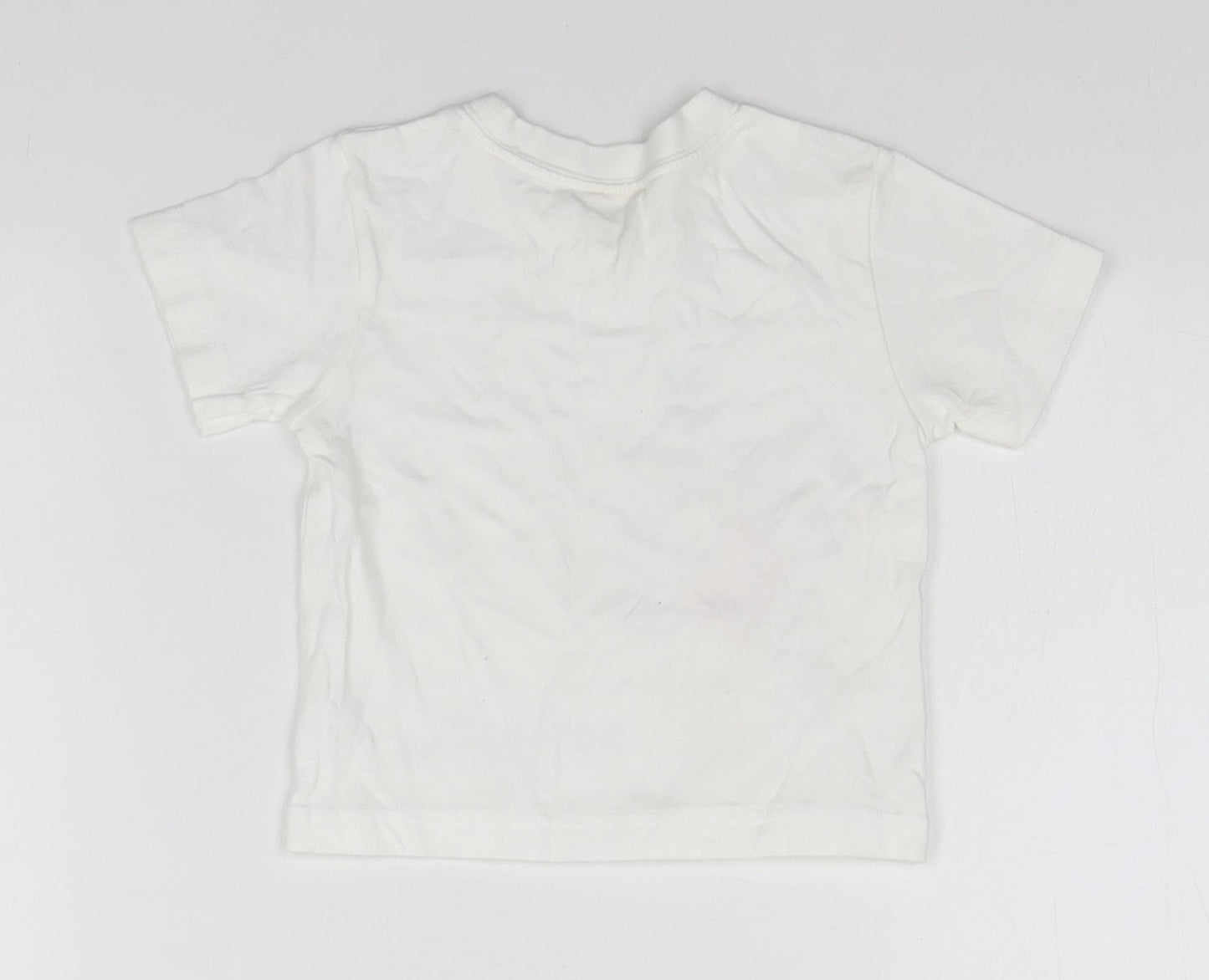 Tiny Ted Baby White  Cotton Basic T-Shirt Size 6-9 Months Round Neck  - Little Monkey