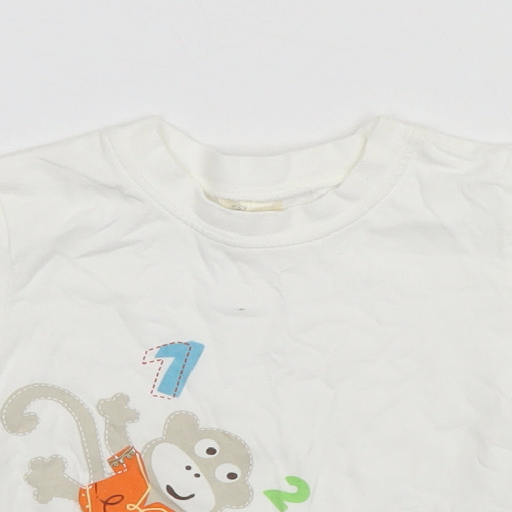 Tiny Ted Baby White  Cotton Basic T-Shirt Size 6-9 Months Round Neck  - Little Monkey