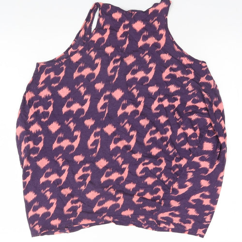 Topshop Womens Blue Geometric Cotton Basic Tank Size 10 Round Neck